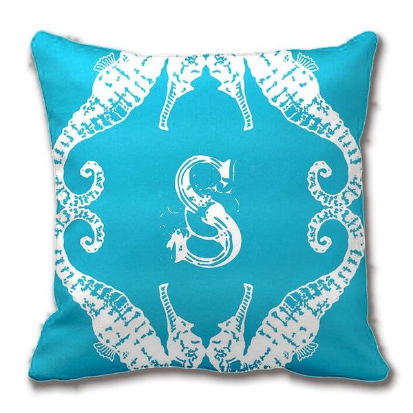 

aqua blue sea horse pattern pillowcases decorative pillow case customize the letter gift by lvsure can choose color cushion/decorat cushion/