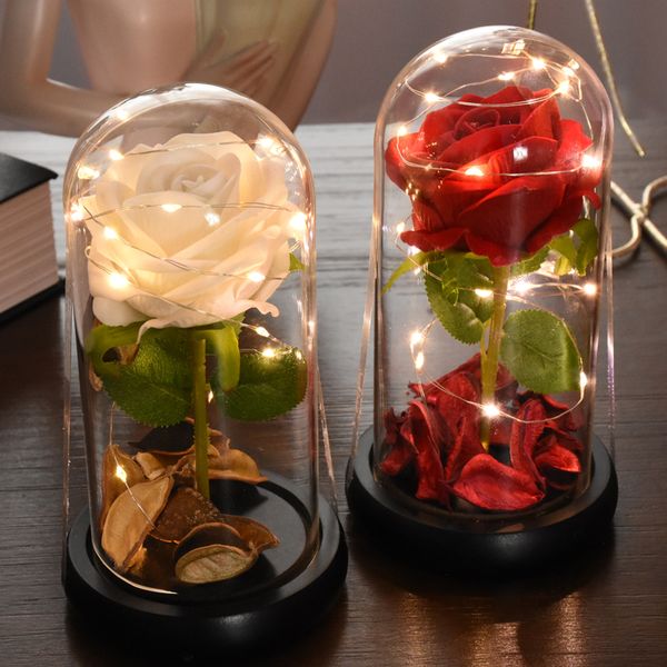 

eternal flower rose glass glass cover led light rose artificial flower in dome for christmas mothers valentines day gift