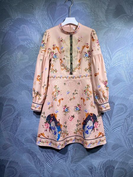 

autumn new stand collar printed long sleeve dress, Black;gray