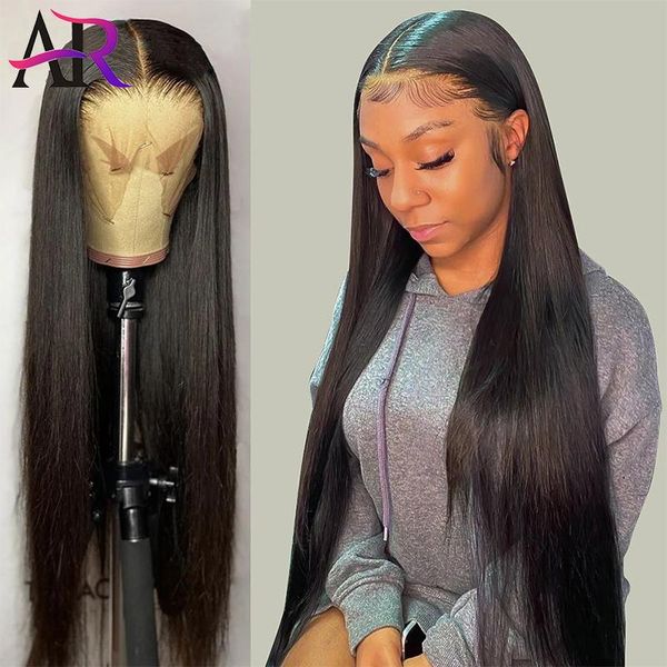 

lace wigs a&r 30 inch 13x4 front human hair pre plucked brazilian natural bone straight frontal wig glueless for women, Black;brown