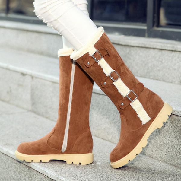 

boots 2021 winter ladies snow mid calf high zipper buckle strap design gray black brown plus size woman shoes