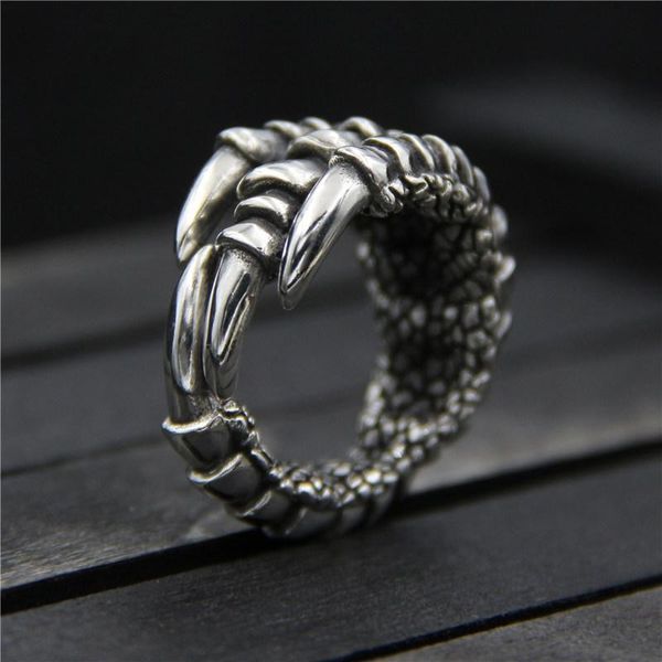 

c&r 925 sterling silver rings for men eagle claw ring retro exaggerated fine jewelry size 8-10 adjustable cluster, Golden;silver