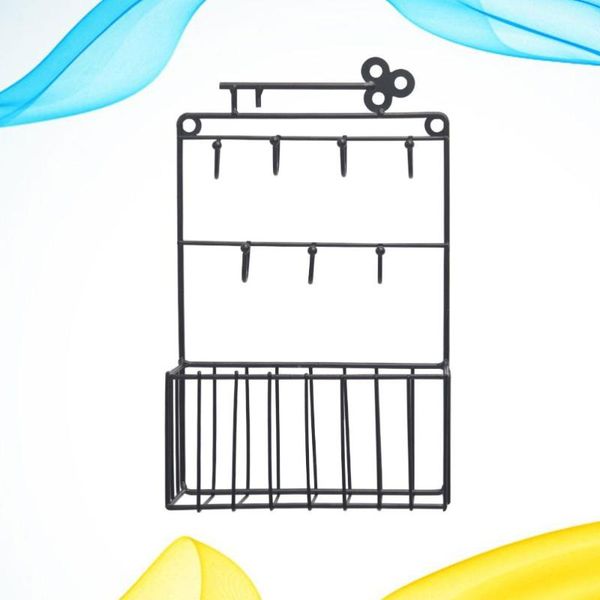 

storage baskets wall hanging basket key hook creative decorative (black)