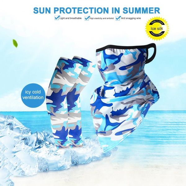 

cycling caps & masks outdoor sports neck gaiter balaclava face cover riding hiking sunscreen headband bandana uv protection arm sleeves set, Black