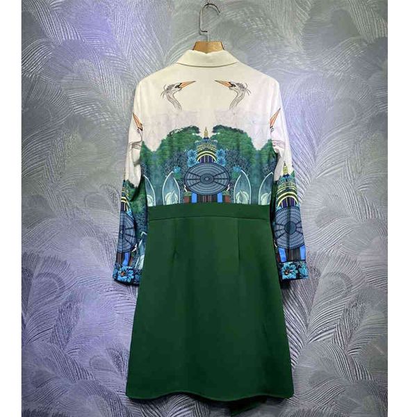 

dress seqinyy ed casual 2021 spring summer fashion design female vintage flowers bird printing thin green knee, Black;gray