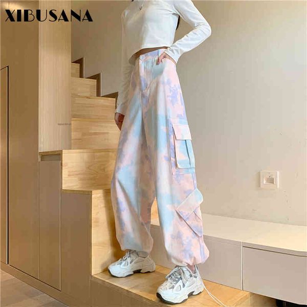 

women cargo pants tie dyed slacks spring autumn fashion female loose harem pant bf streetwear harajuku straight trousers 210423, Black;white