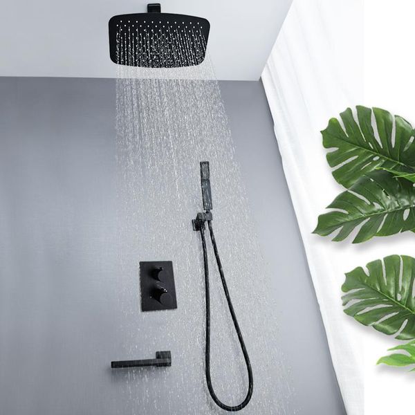 

bathroom shower set embedded chrome system rainfall head thermostatic mixer bath black faucet sets