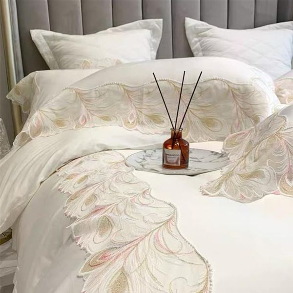 

bedding sets french light luxury 100 long pile cotton bed 4-piece set hat 100% pure princess wind lace wedding