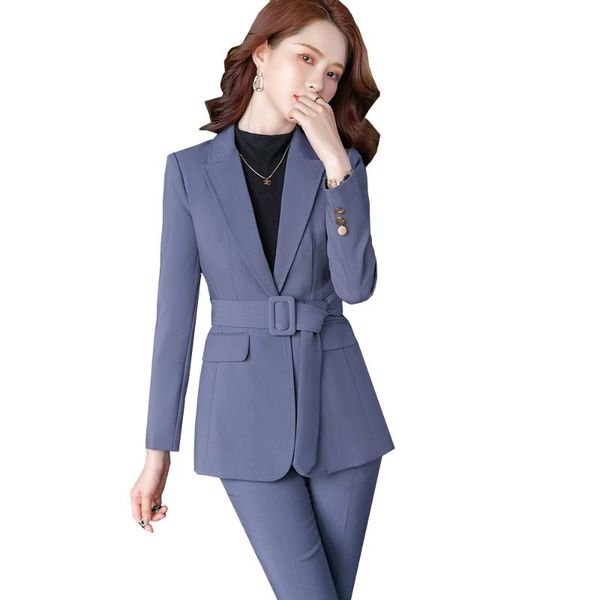 

women's two piece pants 2021 fall winter fashion slim pant suit women black purple gray office ladies business formal work wear blazer, White