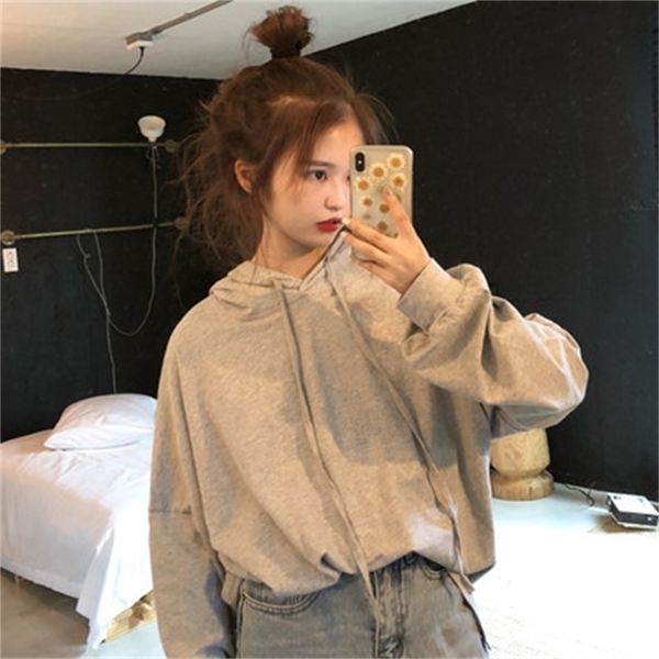 

autumn 2021 new net red drawstring hoodie women's loose korean thin long sleeve versatile lazy style coat, Black