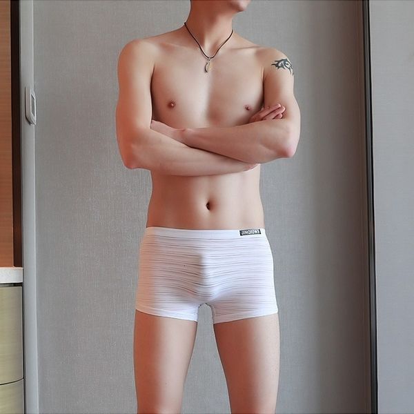

underwear plain weave striped breathable u-pouch bag push up semi-transparent ultra-thin men's boxers, Black;white