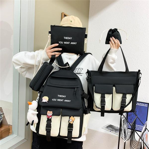 

school bags 5 pcs sets canvas schoolbags for teenage girls women backpacks lapkeychain travel bagpack mochila escolar
