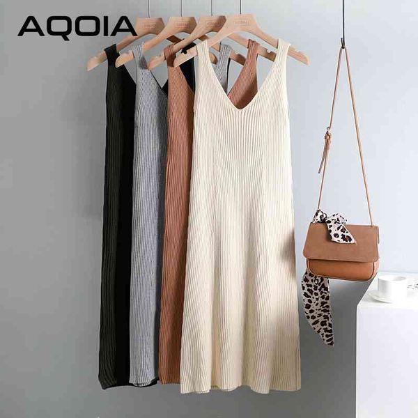 

autumn winter thick knit woman tank dress casual sleeveless sweater camisole female v-neck camis 210521, Black;gray