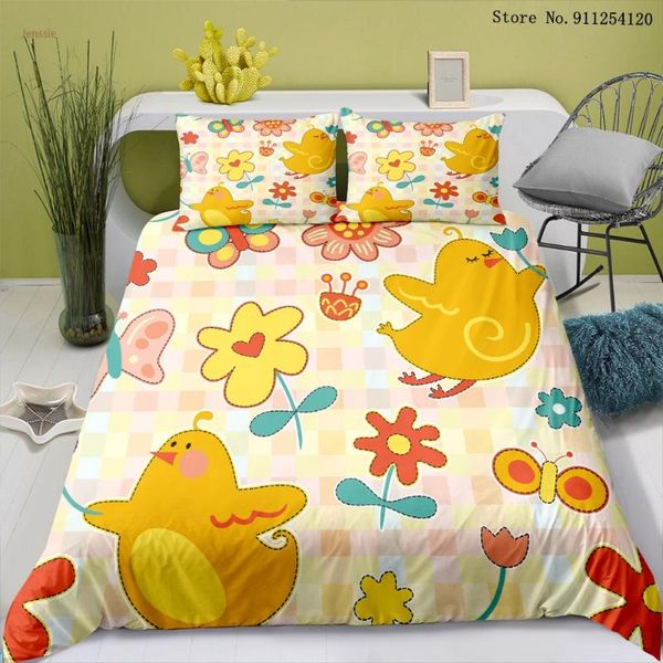 

bedding sets 2/3 piece set cartoon chicken flower plant duvet cover pillowcase single double  king size bed linen bedspread