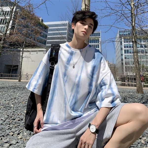 

logo tie-dyed summer round neck short sleeve t shirt 2021 pure cotton white matching couples wear comforta men's t-shirts, White;black