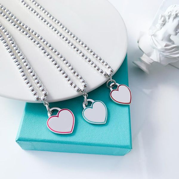 

chains 925 sterling silver necklace custom trend heart-shaped three-color bead couple gift with logo