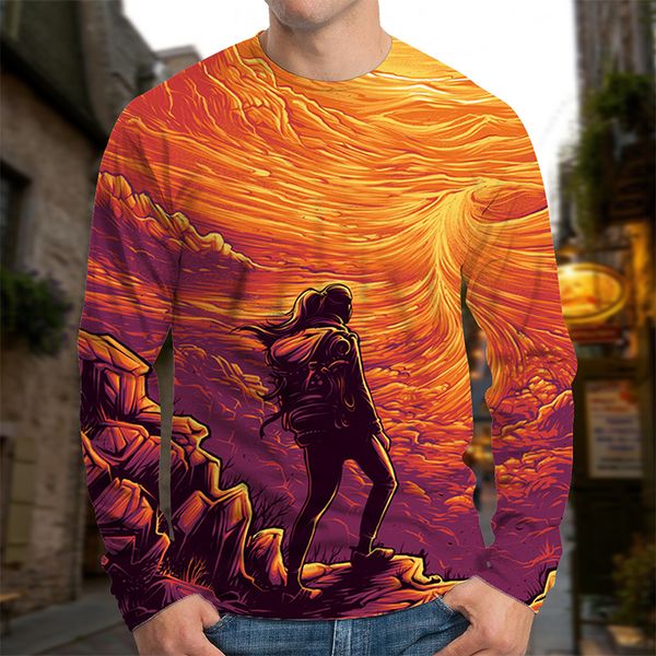 

men's european and dune beautiful sky printed 3d t-shirt visual impact party streetwear round neck long sleeve designer xl printed dail, White;black