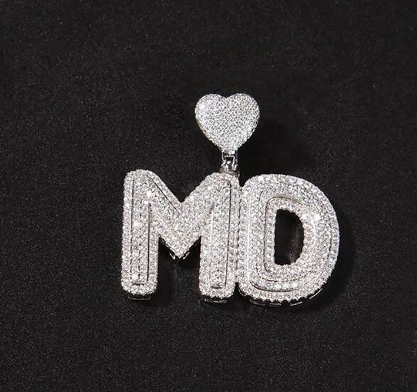 

custom name a- z initals letters pendant necklaces with heart latch charm 24inch rope chain cubic zirconia gold silver hip hop jewelry