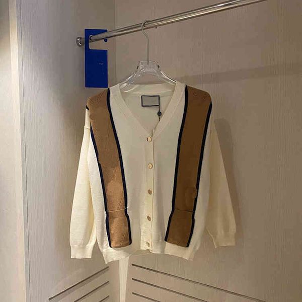 

g fall college style contrast stitching rhombic lattice hollow out knitted cardigan for women, White