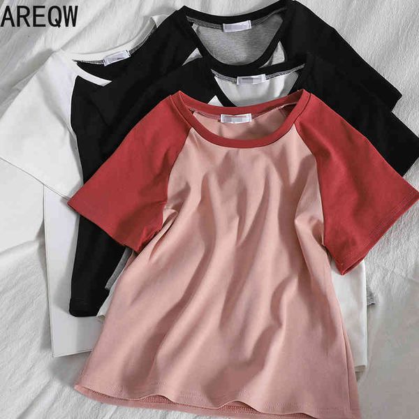 

women's summer clothing knitted crop t-shirt tees 210507, White