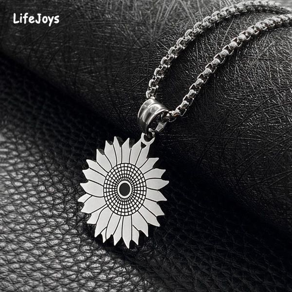 

pendant necklaces stainless steel sunflower necklace sun flower jewelry for women men sunshine silver color creative fashion gift quality
