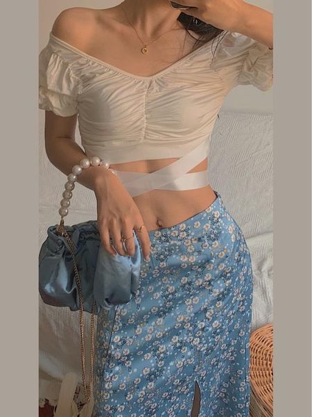 

skirts women blue/green floral printed midi skirt with lining, Black