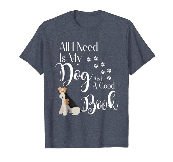 

wire haired fox terrier shirt book reading dog gift, White;black