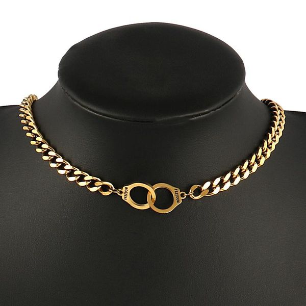 

chains stainless steel handcuff necklace for women men clavicle chain punk thick street style choker, Silver