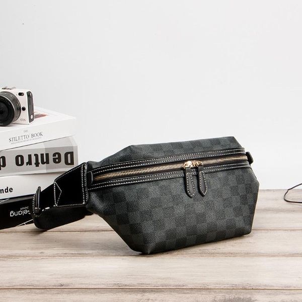 

classical lattice fanny waist bag man&women casual leather chest outdoor sports zipper shoulder travel beach belt bags
