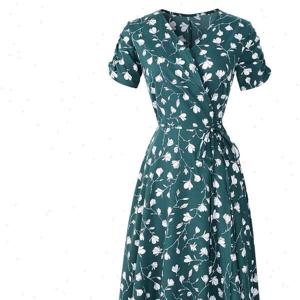 

38 women womens dress v neck office holiday floral print summer ladies short sleeve party vestidos robe femme, Black;gray