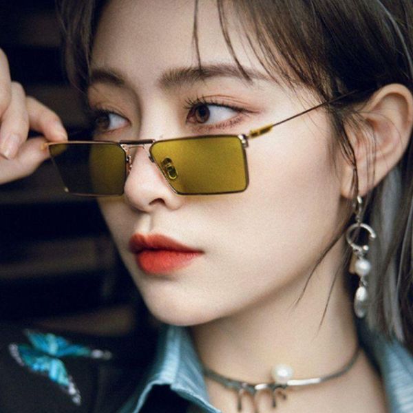 

sunglasses 2021 net red trendy light green main color metal square small frame personalized street women, White;black