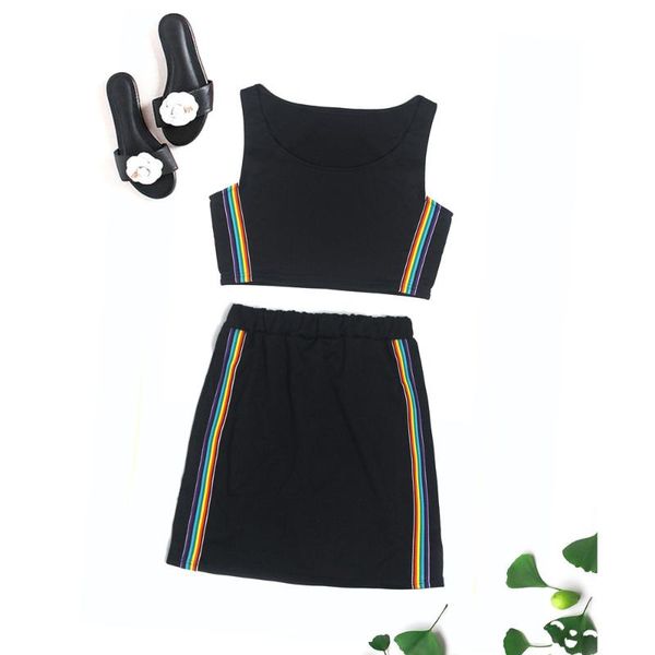 

arrival fashion casual 2pcs women o-neck stripe sleeveless tank and mini skirt suit set woman summer #4f01 women's two piece pants, White