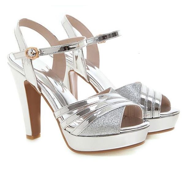 

plus size 32 to 42 43 shinny sier gold thick high heels bride wedding designer shoes 10cm, Black