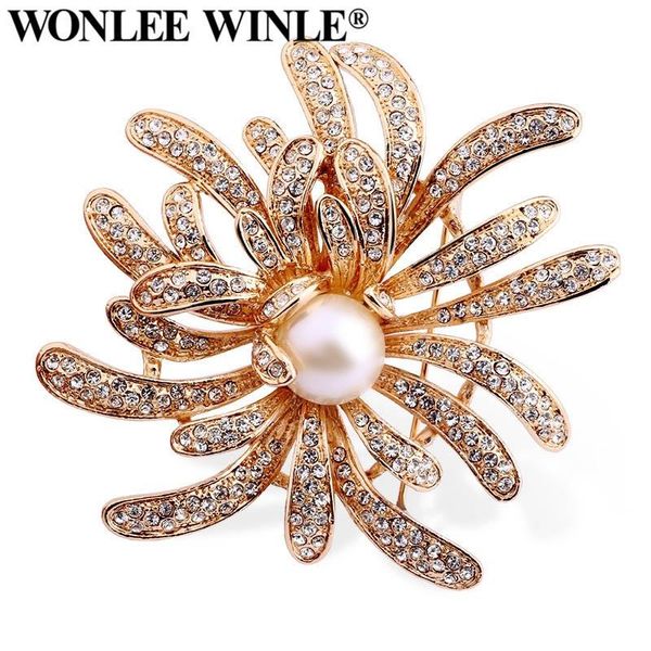 

pins, brooches wonlee winle full rhinestone austria crystal pearl flower for women fashion jewelry, Gray