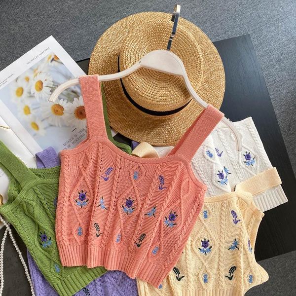 

women's tanks & camis saliency 2021 summer short cropped navel embroidery knitted camisole female student wild small vest tide, White