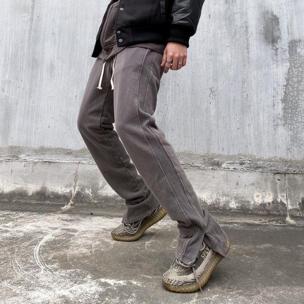 

men's pants washed vintage distressed sweatpant men streetwear solid color slim fit sweat trousers heavy wash drop crotch baggy joggers, Black