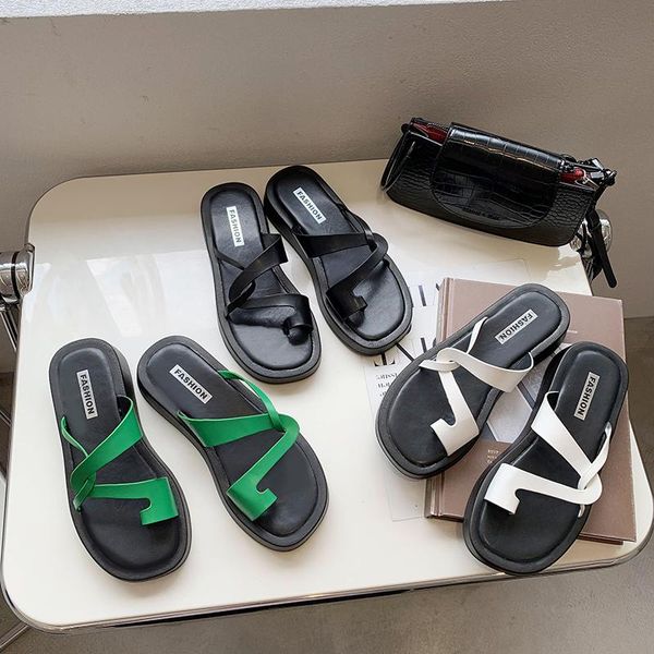 

slippers house platform shoes woman 2021 shale female beach pantofle luxury slides cross-tied rubber flip flops low sabot, Black