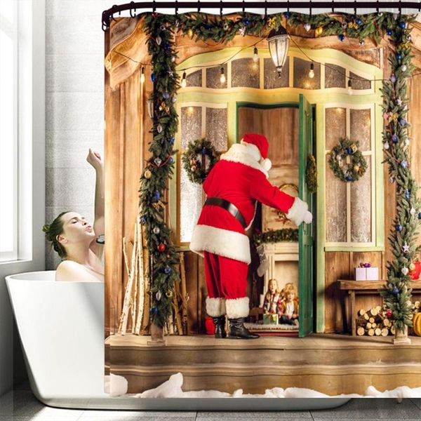 

shower curtains polyester santa claus cartoon print curtain 180*180cm bath