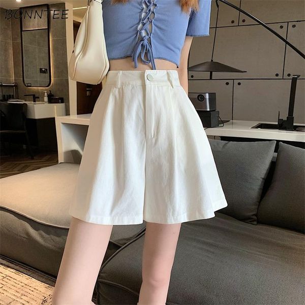 

women's shorts women summer vintage solid leisure sweet ladies elegant fashion soft chic folds all-match simple clothing ulzzang fit, White;black