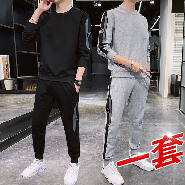 

2021 spring autumn leisure sports sweater suit, trend, fashion handsome, a suit with men's wear, Black
