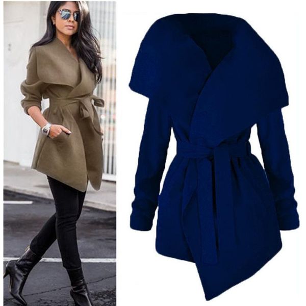 

women's trench coats women lapel belt coat elegant sim woolen long outerwear spring autumn fashion windbreaker cardigan overcoat, Tan;black