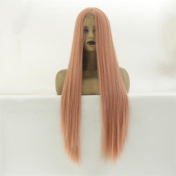 

synthetic wigs hair lace middle part glueless long straight heat resistant cosplay pink for black women party