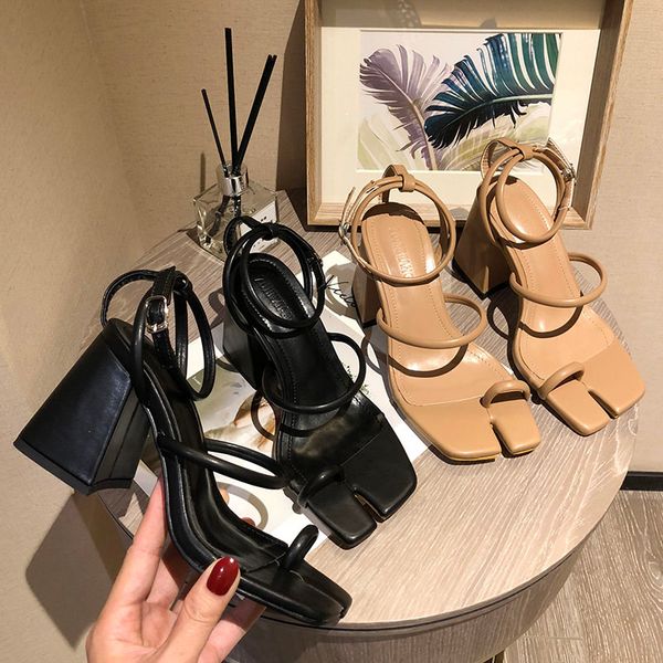 

2021 new women pumps fashion thick high heels sandals shoes woman thin belt open toe heels flip flops pumps ladies casual heels, Black