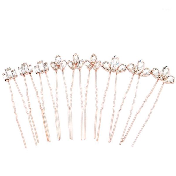 

set 9 pcs hair clips bridal hairpins wedding accessories (rose gold)1