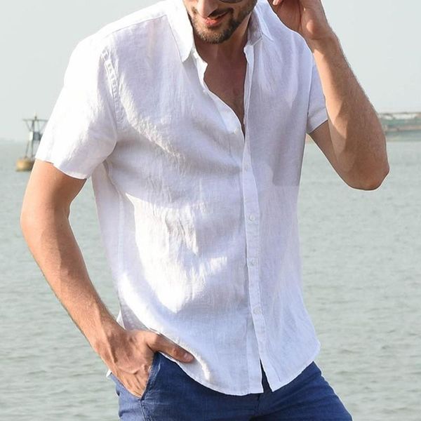 

men's casual cotton linen shirt male white short sleeve t shirts men summer solid color m-3xl t-shirts, White;black