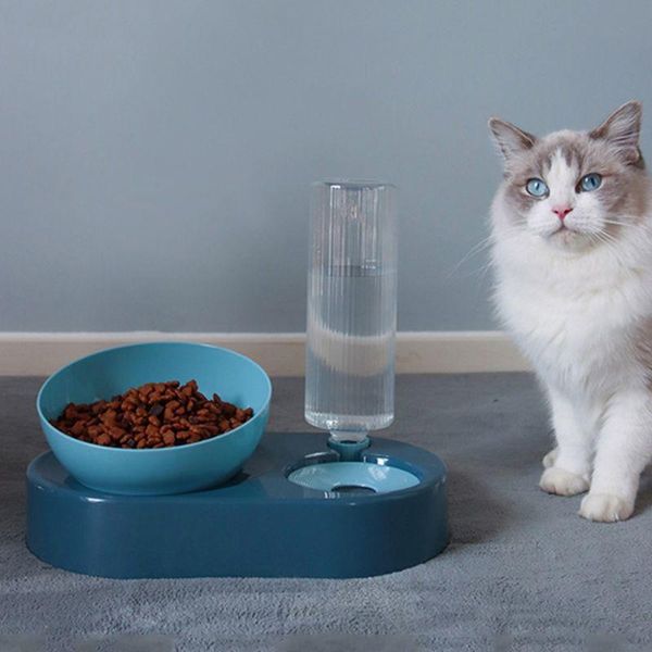 

dog cat double bowl automatic feeder with water dispenser non-slip raised stand dish pet supplies bowls & feeders