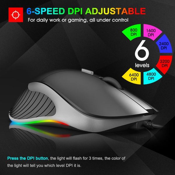 

6400dpi usb wired backlit optical mouse ergonomic game portable mice computer table silent for pc laptop