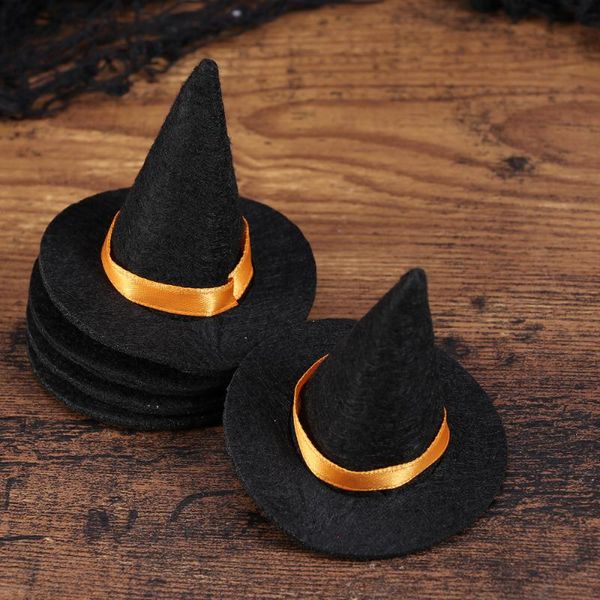 

party hats 6pcs mini felt witch handmade bottle decor for halloween diy hair accessories crafts (black)