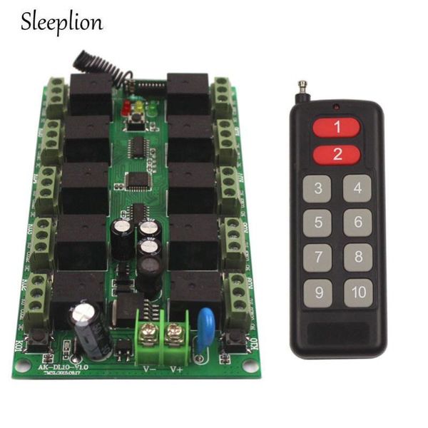 

smart home control sleeplion 12v 10 ch channels 10ch rf wireless remote switch transmitter module+receiver individual learning code 315/433