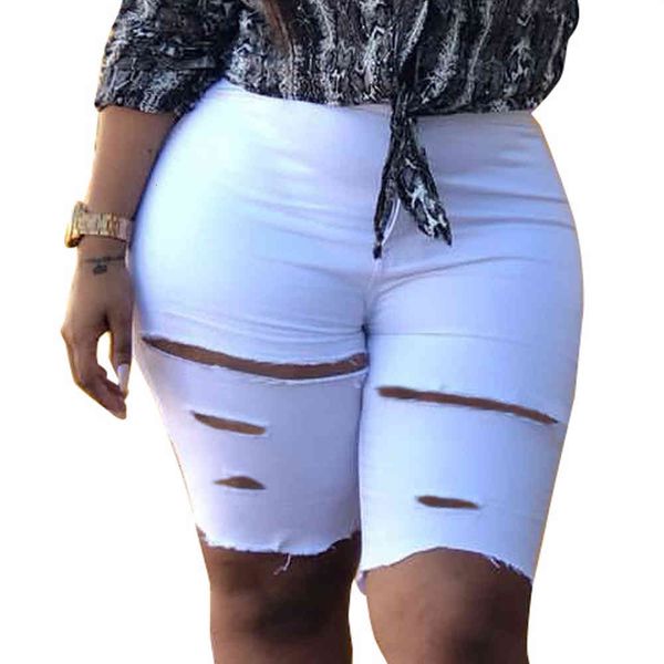 

shorts white hole high waist straight denim women 2021 summer cotton solid color slim shorts lady knee length jeans, White;black